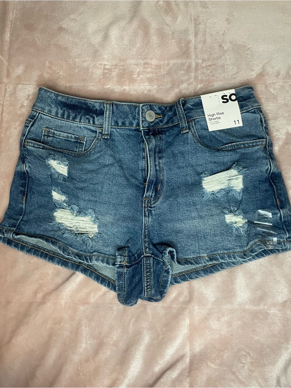 SO High-Waist Distressed Denim Shorts - Blue